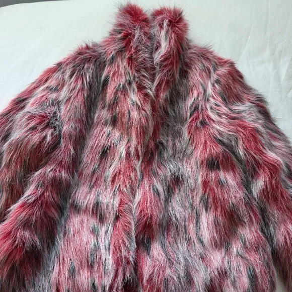 VINTAGE Sans Souci Women's Faux Fur Coat Red Size M - Picture 4 of 7